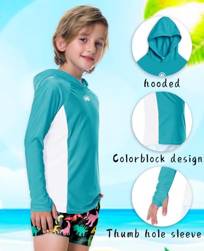 Image of AOBUTE Unisex Kids Long Sleeve Hoodie Rash Guard Boys UPF 50+ Swim Top with Thumb Hole 3-12 Years