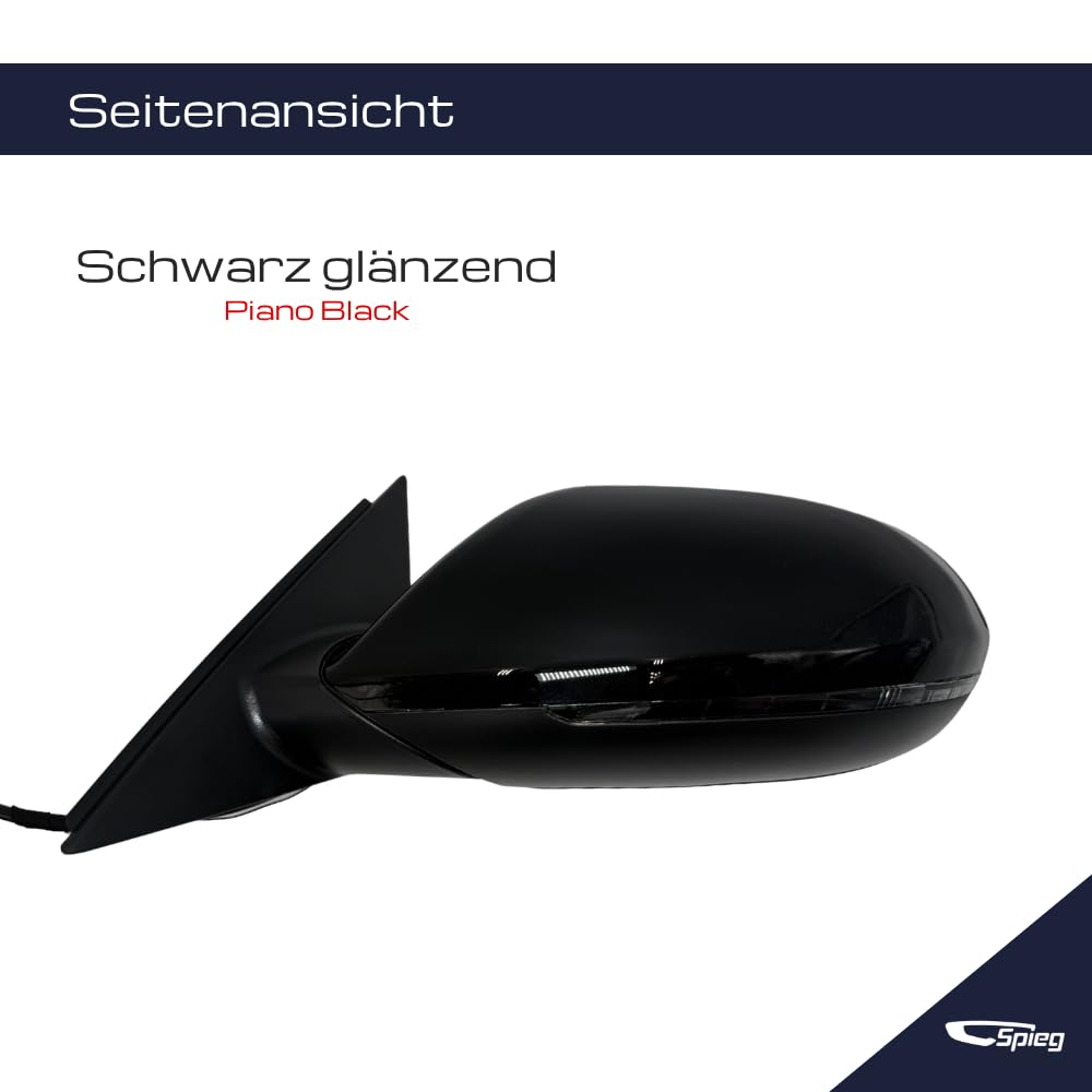 Spieg Außenspiegel links für Audi A6 C7 / S6 2011–2018 elektrisch einklappbar, Blinker, BLIS, Schwarz glänzend, 8+2 PIN (Fahrerseite)