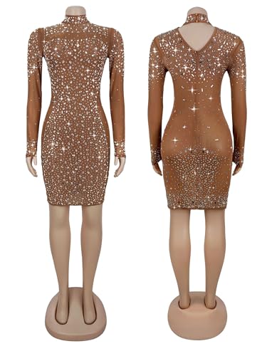Image of Figdaw Sparkling Rhinestone Bodycon Dress for Women Special Occasions,Night Out