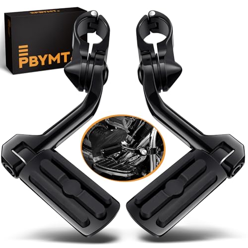 PBYMT Highway Pegs Long Angled 304 Stainless Steel Highway Footpegs Footrest Fit For 1&1.25(25/32mm) Crash Bars Compatible with Harley Davidson Touring Road Glide Road King Street Glide Black