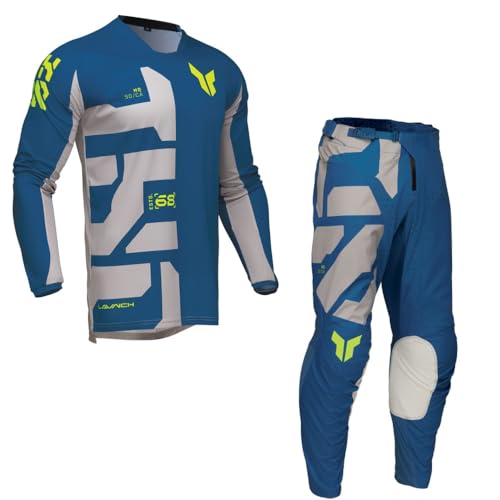 LAUNCHMODE FORGE MOTOCROSS MOTORBIKE SUIT New 2025 Motorcycle MX Jersey Trouser Set Off Road Enduro Dirt Quad ATV Bike Gear Two Piece Racing Top & Pants Kit, Blue (TOP (XL),34 inches)
