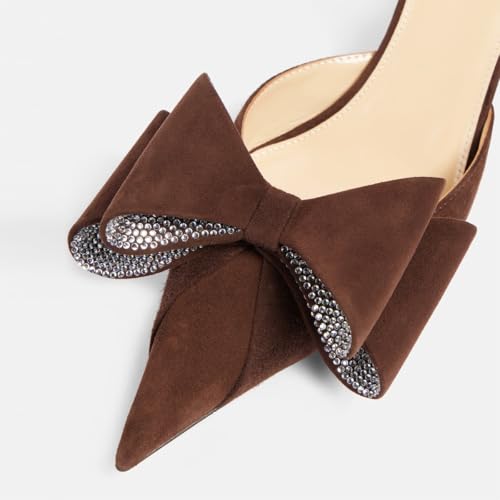 FSJ Women Bow Pointed Toe Slingback Pumps Rhinestones Studded Kitten Mid Heel Slip On Sandals Wedding Party Shoes Size 4-16 US3