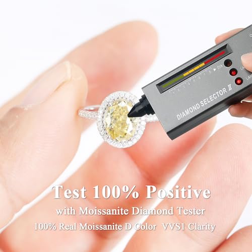 2.35CTTW Yellow Moissanite Halo Ring Oval Cut Moissanite Engagement Rings for Women, 925 Sterling Silver 18K White Gold plated VVS1 Lab Created Diamond Wedding Ring Luxury Gift for Her Size 54