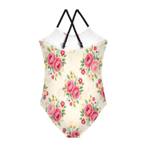 Girl Bathing Suits Beach Bathing Suit 3-10 Y with Adjustable Shoulder Strap, Red Roses2