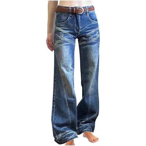 Mis Pedidos 2025 Vaqueros Mujer,Pantalones Vaqueros Mujer de Pernera Ancha Cintura Alta con Botones Pantalon de Mezclilla Rectos Informales de Vintage Desgastado Versátiles Jeans con Bolsillos
