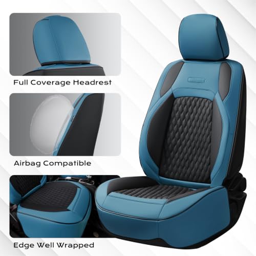 Image of Coverado Seat Covers for Jeep Wrangler, Waterproof Leather Car Seat Covers for Truck Automotive Seat Covers Custom Fit for 2018-2026 Jeep Wrangler JL Seat Covers 4 Door Full Coverage (Blue)