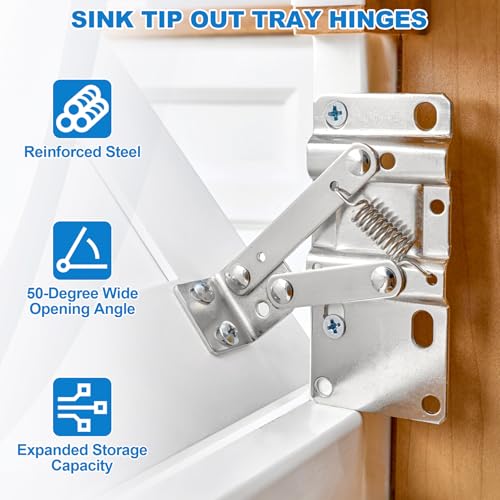 Image of 2 Pair Newly Upgraded Steel Sink Tip Out Tray Hinges with Screws