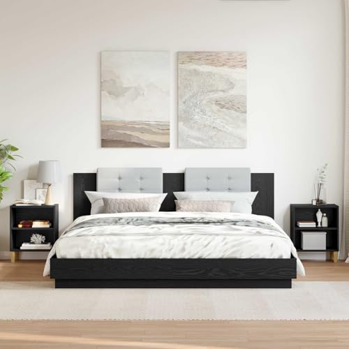 Table d'appoint pour chambre à coucher au look chaleureux aspect chêne et noir - 5