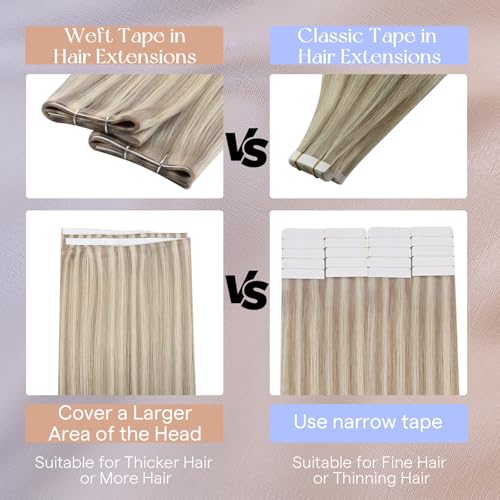 Image of Full Shine Tape in Weft Extensions Human Hair, Dirty Blonde Mix 20 Inch
