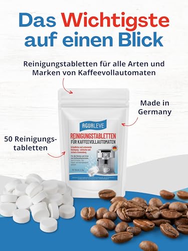 Reinigungstabletten 50 Stück | für alle Marken und Arten von Kaffeevollautoamten und Kaffeemaschinen, z. B. De’Longhi, Philips, Siemens, Saeco, Melitta, Krups, Miele | Markenqualität Made in Germany
