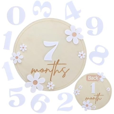 Wooden Baby Monthly Milestone Cards - Daisy Wooden Marker Discs Baby Announcement, Full Moon Party Photo Decoration Props Cover