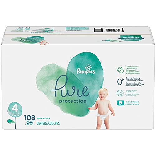 Image of Diapers Size 4, 108 Count - Pampers Pure Protection Disposable Baby Diapers, Hypoallergenic and Unscented Protection, Enormous Pack (Packaging & Prints May Vary)
