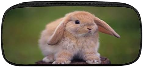KAMUFF Rabbit PU Leather Quad Pen Case Zipper Pencil Pouch Holder for Pens Case Office Storage Box Organizer Pen Bag(8×1.5×3.5 IN)