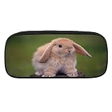KAMUFF Rabbit PU Leather Quad Pen Case Zipper Pencil Pouch Holder for Pens Case Office Storage Box O