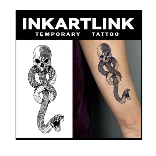 INKARTLINK Tattoo Tech 2 Sheets Large Semi Permanent Tattoo Temporary Tattoos Last 1-2 Weeks Waterproof Realistic Look No Adhesive No Reflection Snake Design)315
