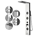 Homevacious 5 In 1 Shower Panel Tower System with Rainfall Waterfall Shower Head,3 Body Jets,Handheld Shower Head and Tub Spout,Modern Massage Shower System Brushed Nickel