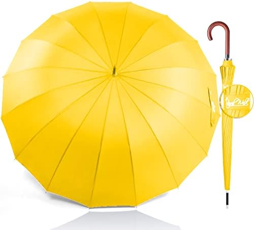 Royal Walk Windproof Large Umbrella for Rain 54 Inch Automatic Open for 2 Persons Wind Resistant Big Golf Umbrellas for Adult Men Women Classic Wooden Handle Fast Drying Strong 16 Ribs Travel 120cm (Yellow)