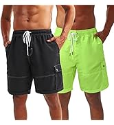 LARGERED Mens Swim Trunks Quick Dry Beach Shorts with Mesh Lining and Pockets, Breathable Swimwea...
