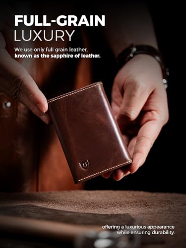 LORZOR Wallet for Men with Metal Card Holder, Pop Up Wallet, Finest Full Grain Leather Trifold Wallet, Smart, Minimalist, RFID Blocking, Front Pocket, ID Window, VintageBrown/Silver3