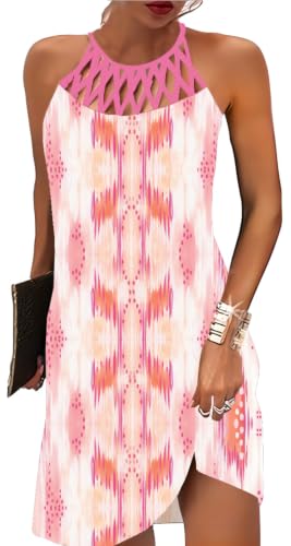 Image of BIRW Summer Dresses for Women 2026 Casual Floral Halter Neck A-line Beach Vacation Sundresses