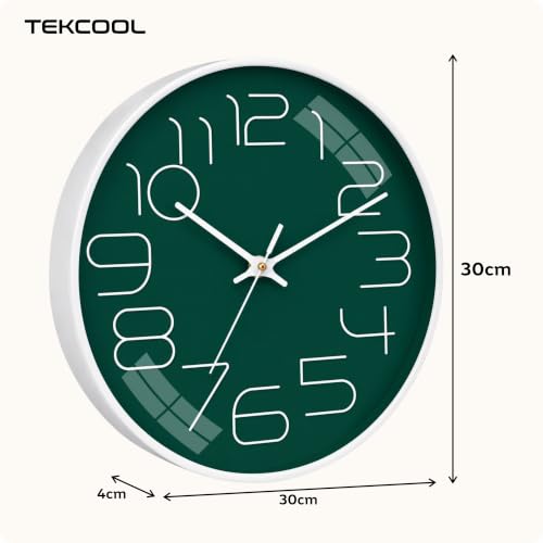 Image of TEKCOOL Plastic Digital Wall Clock 12 inch Silent Quartz Decorative Non-Ticking Classic Clock Battery Operated Round Easy to Read for Room /Home /Kitchen /Bedroom /Office /School-(Green White)'
