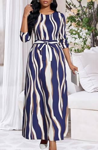 Image of BubFee Long Dress for Women Casual Long Sleeve Dresses Maxi Dress Empire Waist Loose with Belt