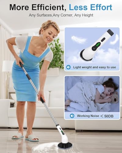 Image of Dealsure Electric Spin Scrubber for Bathroom | 9-in-1 Cordless Electric Spin Scrubber | 9 Brush Heads, Adjustable Speeds, LED Display, Long Handle | Powerful Cleaning Brush for Floor, Tub, Tile, Car