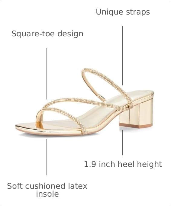 Image of Shoe'N Tale Strappy Heels For Women Low Chunky Block Heel Heeled Sandals Square Open Toe Slip On Slides Mules