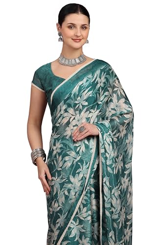Image of MIRCHI FASHION Saree for Woman Georgette Floral and Leaf Printed | Elegant Farewell and Ceremonial Women's Sari with Blouse Piece