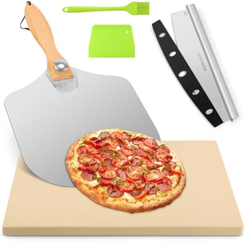 Eppicotispai Pizza Set - Lava Stone Baking Stone & Wooden Pizza Peel, Made In Italy