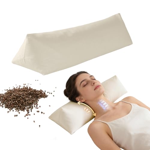 Image of Buckwheat Pillow - Adjustable Buckwheat Neck Pillow(17x6) to Provide Firm Support, Neck Roll Pillow for Side and Back Sleepers, Bolster Pillow with Organic Pillowcase, Triangle Pillows