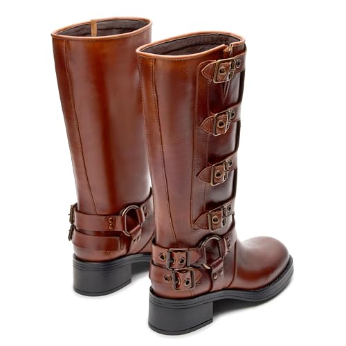 Mid Calf Riding Boots for Women Square Toe Pull On Motorcycle Boots Low Chunky Heel Comfort Moto Biker Boot3