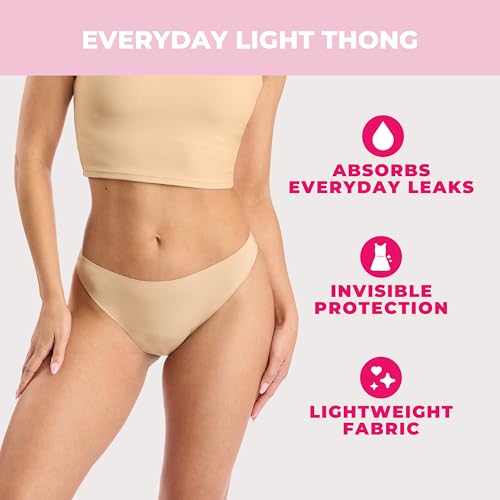 Proof. by Always Everyday Light Washable Period Underwear for Women, Thong 3PK - 2 Black & 1 Beige, For Everyday Leaks2