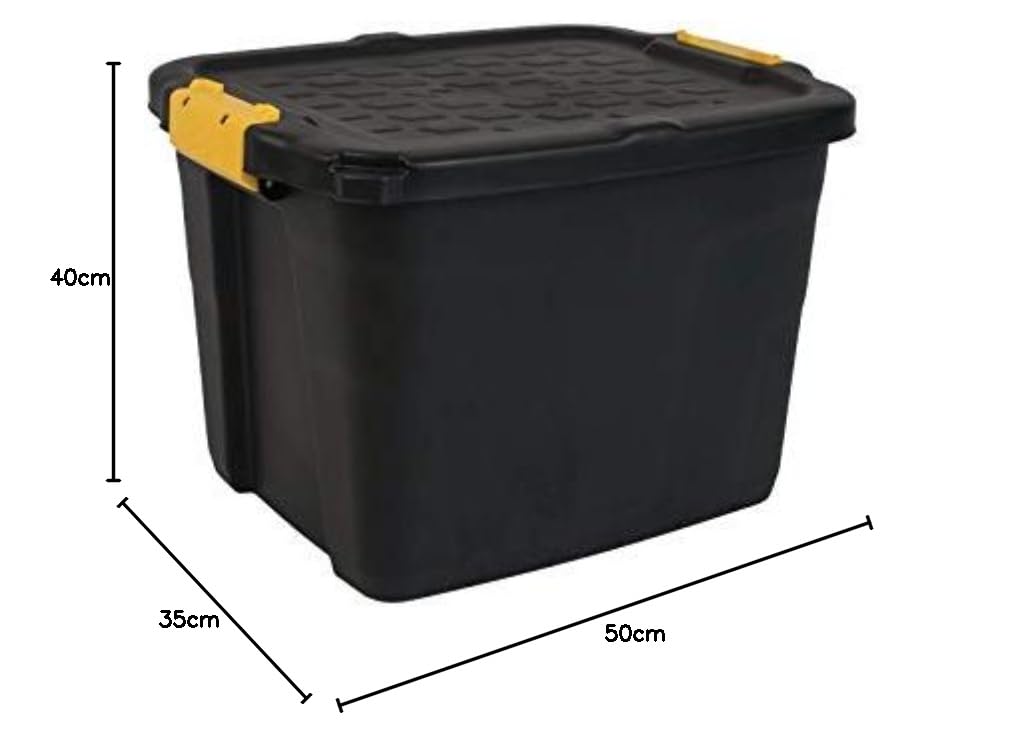 Strata 3 Stück Heavy Duty Aufbewahrungsbox, Secure Stackable Case - 42 Liter - 50 x 40 x 35 cm - Beständig gegen 410 kg - schwarz/gelb