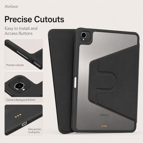Image of Mavro Leather Case for OnePlus Pad Go 2 12.1 Inch and Oppo Pad 5, 360 Rotation Stand, Clear Back Cover with Pencil Holder (Black, 360 Rotating)