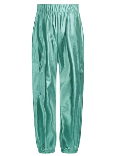 Kids Metallic Cargo Jogger Pants Boys Girls Sparkly Shiny Holographic Stretchy Hip-Hop Jazz Dance Trousers3