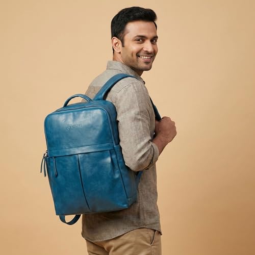 Image of VISMIINTREND Leather Laptop Backpack Bag for Men & Women | Casual, Office, College, Travel, Airport, Weekender Bag | Fits upto 15.6 Inch Laptop, Macbook | Durable | Birthday, Rakhi Gifts