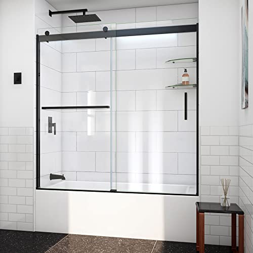 DreamLine Sapphire-V 56-60 in. W x 62 in. H Bypass Tub Door in Matte Black and Clear Glass