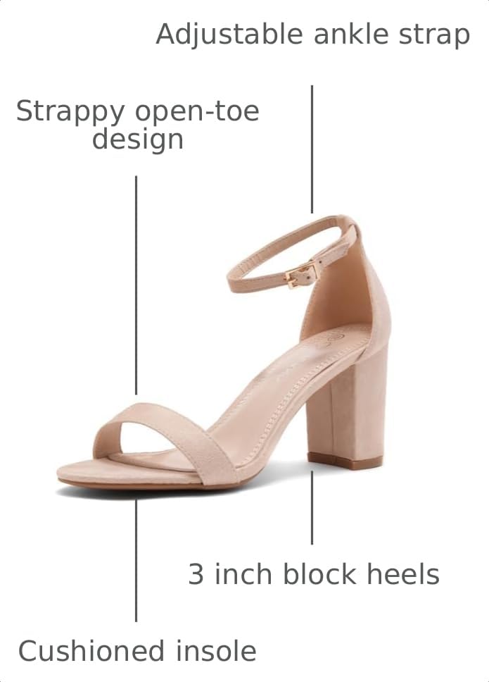 Image of Shoe Land Low Chunky Heels for Women Open Toe Ankle Strap Block Heel Sandals 3 Inch Dressy Heels for Wedding Party Date Night