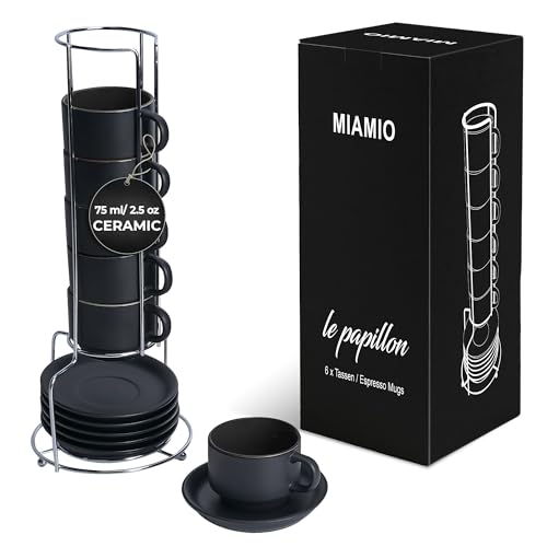 MIAMIO, 75 ml Espresso Cup Set including Saucers Coffee Mug Set of 6