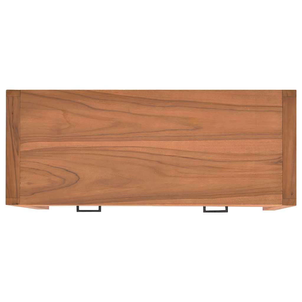Szafka pod telewizor z drewna tekowego, 100 x 40 x 45 cm, z 2 szufladami, wytrzymała drewniana szafka do salonu, schowek, komoda z półką, uniwersalny mebel do kina domowego, naturalny rysunek