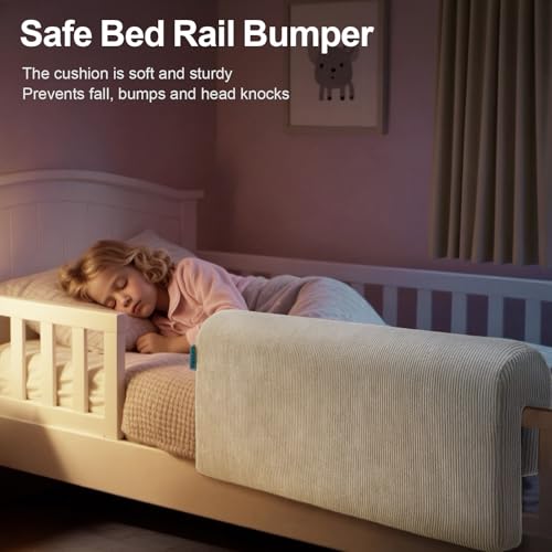 Image of AEOCOO Bed Bumpers for Toddlers, Size 3 Ft, Toddler Bed Rail Bumper Protector for Loft Beds & Bunk Beds, Bed Rail Height Extender Bed Guardrail, Anti-Bump | Fall Prevention, Gray
