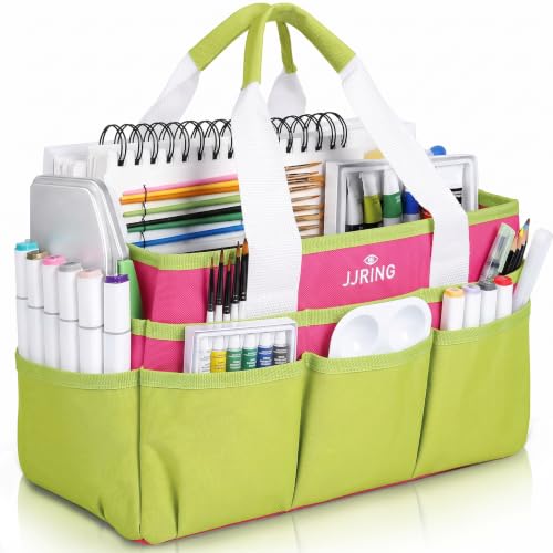 Image of JJRING Craft Organizer Tote Bag Art Storage Caddy Bright Green and Red