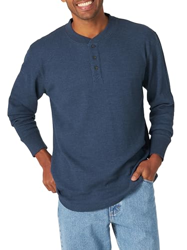 Long Sleeve Waffle Henley, Blue, X-Large