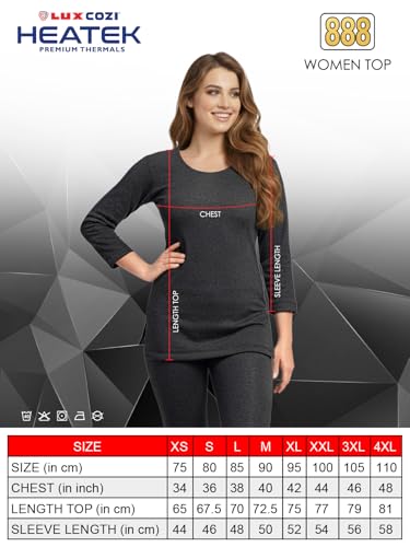 Image of Lux Cozi HEATEK Women's Ultra Soft Cotton 3 /4th Sleeves Thermal Top | Enhanced Flexibility | Deep Neck Ideal for Layering | Pack of 1