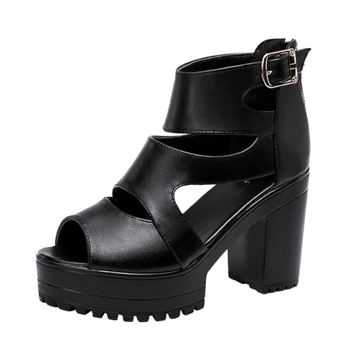 Women's High Heel Chunky Platform Sandals Black Block Platform Heels Sexy Heeled Summer Dress Shoes