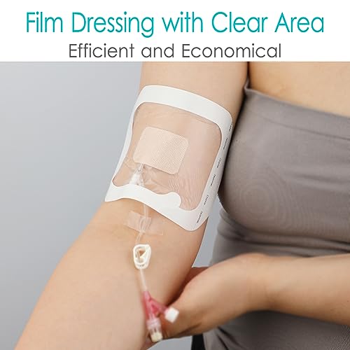 Chemo Port Shower Cover | Chest Catheter PICC Line Waterproof Transparent Film Island Dressing with Non Stick Pad | Wound Cover Bandage | PD Dialysis Tube Protector Frame Style | 4"x4.75" (Pack of 10)