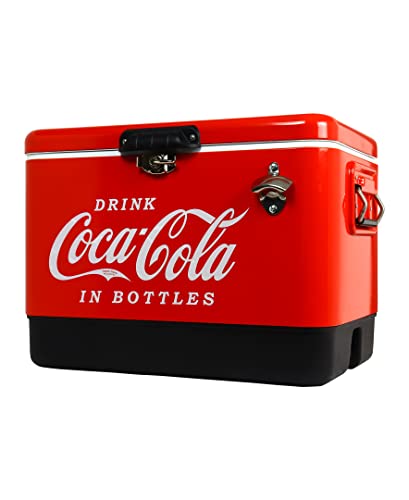 Coca-Cola Ice Chest Beverage Cooler with Bottle Opener 51 Litre /54 Quart, Red, Easy Cleaning, Use for Camping, Beach, RV, BBQs, Tailgating, Fishing