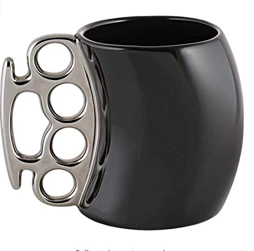 hopeworldCeramic Brass Knuckles Coffee Mug Black and Silver