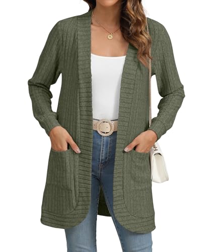 Image of YSYOKOW Cardigan Sweaters for Women Long Sleeve Open Front with Pockets | Long Cardigans for Women Lightweight Soft Casual Dressy Loose Fit Cardigan Sweater with Pockets for Work and Office